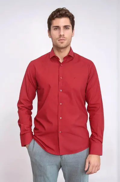 Desensiz Slim Fit Bordo Kırmızı Erkek Gömlek - Wessi