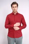 Desensiz Slim Fit Bordo Kırmızı Erkek Gömlek - Wessi-4