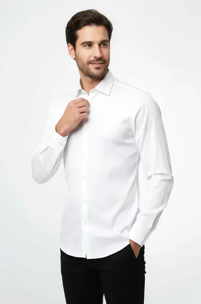 Krem Slimfit Uzun Kollu Gömlek - Wessi