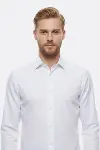 Beyaz Kendinden Desenli Uzun Kol Slim Fit Gömlek - Wessi-2