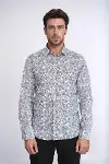 Çiçek Desenli Gri Slim Fit Gömlek - Wessi-3