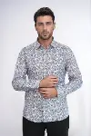 Çiçek Desenli Gri Slim Fit Gömlek - Wessi-4