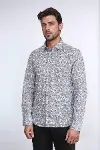 Çiçek Desenli Gri Slim Fit Gömlek - Wessi-5