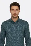 Çiçek Desenli Yeşil Slim Fit Gömlek - Wessi-2