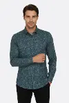 Çiçek Desenli Yeşil Slim Fit Gömlek - Wessi-3