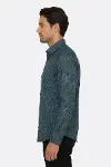Çiçek Desenli Yeşil Slim Fit Gömlek - Wessi-4