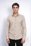 Desensiz Slimfit Bej Erkek Oduncu Gömlek - Wessi-3