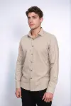 Desensiz Slimfit Bej Erkek Oduncu Gömlek - Wessi-4