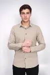 Desensiz Slimfit Bej Erkek Oduncu Gömlek - Wessi-5