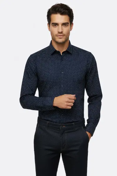Lacivert Desenli Slim Fit Gömlek - Wessi