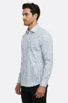 Beyaz Üzerine Mavi Çiçek Desenli Slim Fit Gömlek - Wessi-3