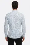 Beyaz Üzerine Mavi Çiçek Desenli Slim Fit Gömlek - Wessi-5
