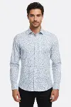 Beyaz Üzerine Mavi Çiçek Desenli Slim Fit Gömlek - Wessi-1