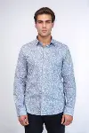 Mavi Damask Desenli Slim Fit Gömlek - Wessi-3