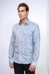 Mavi Damask Desenli Slim Fit Gömlek - Wessi-5