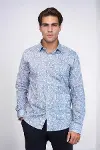Mavi Damask Desenli Slim Fit Gömlek - Wessi-1