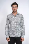Çiçek Desenli Slim Fit Koyu Gri Erkek Gömlek - Wessi-3