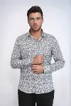 Çiçek Desenli Slim Fit Koyu Gri Erkek Gömlek - Wessi-4