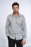 Çiçek Desenli Slim Fit Koyu Gri Erkek Gömlek - Wessi-1