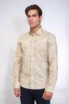 Bej Desenli Slim Fit Gömlek - Wessi-4