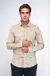 Bej Desenli Slim Fit Gömlek - Wessi-5