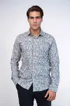 Damask Desenli Mavi Slim Fit Gömlek - Wessi-1