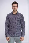 Çiçek Desenli Slim Fit Lacivert Erkek Gömlek - Wessi-3