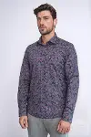 Çiçek Desenli Slim Fit Lacivert Erkek Gömlek - Wessi-4