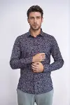 Çiçek Desenli Slim Fit Lacivert Erkek Gömlek - Wessi-5