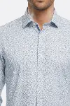 Beyaz Üzerine Mavi Çiçek Desenli Slim Fit Gömlek - Wessi-2