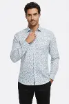 Beyaz Üzerine Mavi Çiçek Desenli Slim Fit Gömlek - Wessi-4