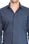 Koyu Lacivert Mini Kare Desenli Slim Fit Gömlek - Wessi-2