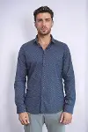Koyu Lacivert Mini Kare Desenli Slim Fit Gömlek - Wessi-3