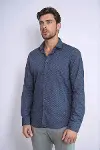 Koyu Lacivert Mini Kare Desenli Slim Fit Gömlek - Wessi-4