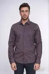 Kahverengi Mini Kare Desenli Slim Fit Gömlek - Wessi-3