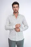 Beyaz Mini Kare Desenli Slim Fit Gömlek - Wessi-4