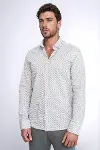 Beyaz Mini Kare Desenli Slim Fit Gömlek - Wessi-5