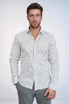 Beyaz Mini Kare Desenli Slim Fit Gömlek - Wessi-1