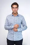 Mavi Damask Desenli Slim Fit Gömlek - Wessi-4