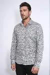 Çiçek Desenli Slim Fit Koyu Gri Erkek Gömlek - Wessi-5