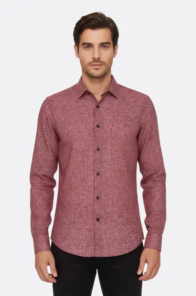 Slim Fit Bordo Desenli Gömlek - Wessi