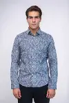 Açık Mavi Desenli Slim Fit Gömlek - Wessi-3