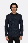 Çiçek Desenli Koyu Mavi Slim Fit Gömlek - Wessi-3