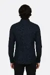 Çiçek Desenli Koyu Mavi Slim Fit Gömlek - Wessi-5
