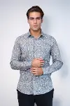 Damask Desenli Mavi Slim Fit Gömlek - Wessi-3
