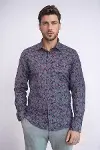 Çiçek Desenli Slim Fit Lacivert Erkek Gömlek - Wessi-1