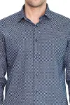 Mini Kare Desenli Slim Fit Mavi Erkek Gömlek - Wessi-2