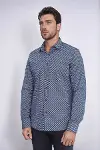 Mini Kare Desenli Slim Fit Mavi Erkek Gömlek - Wessi-4