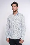 Beyaz Mini Kare Desenli Slim Fit Gömlek - Wessi-3