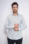 Beyaz Mini Kare Desenli Slim Fit Gömlek - Wessi-4